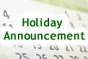 Holiday Notice - on the occasion of Spring bank holiday
