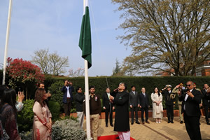 Flag hoisting ceremony on Pakistan Day at Pakistan House, London
