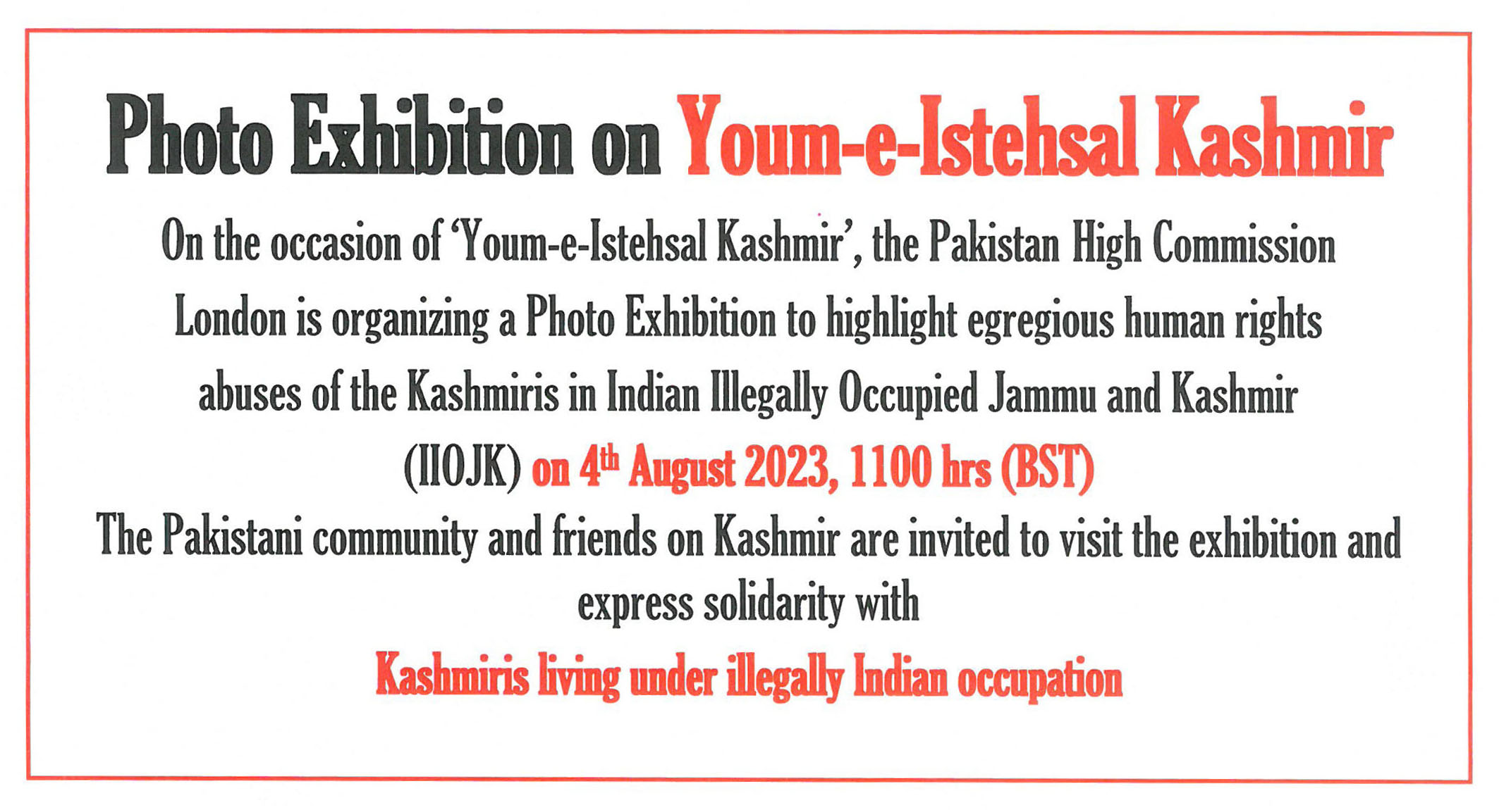 Photo Exhibition on Youm-e-Istehsal Kashmir